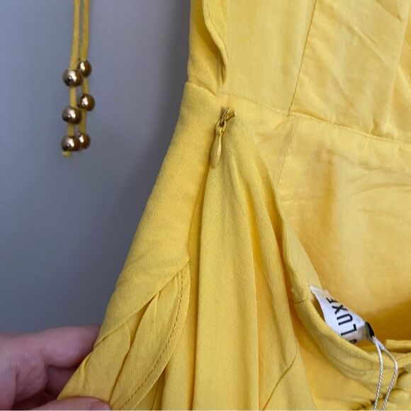 Sabo Skirt Luxe Espardell Tie Neck Ruffle Faux Wrap Dress - Picture 4 of 9